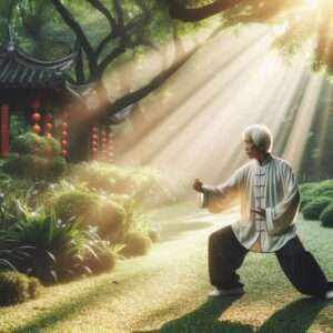 a man doing tai chi to acquire the power of mind and body fitness