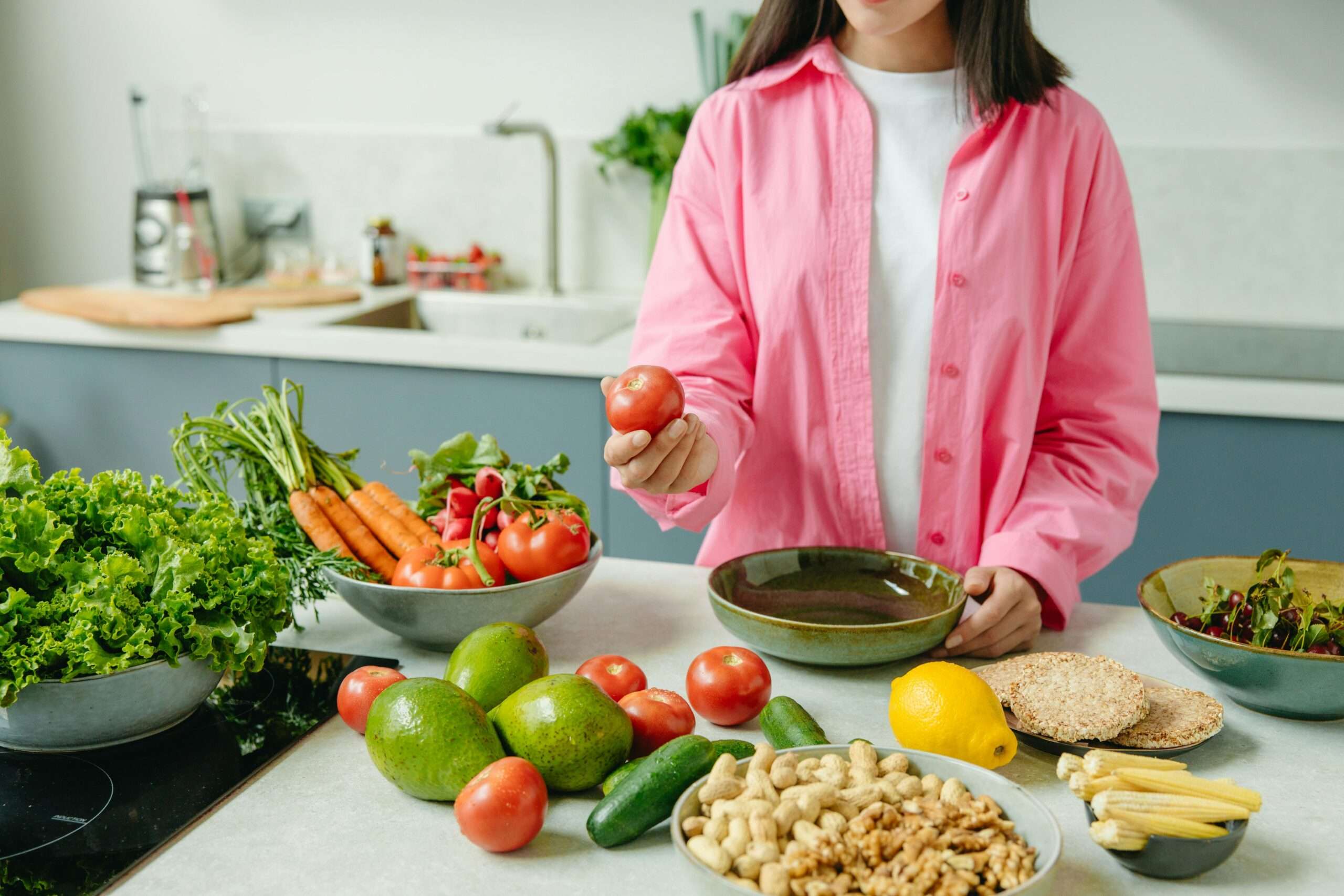 a woman preparing to cook healthy delicious food in the kitchen