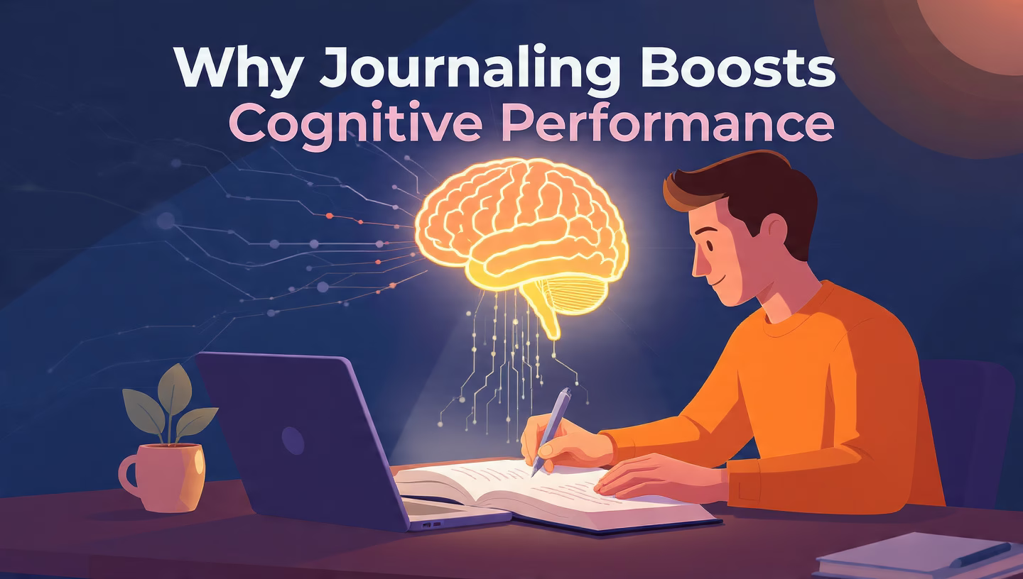 A man sitting at a table in front of a laptop writing in a book-Did You Know Journaling Boots Cognitive Performance?
