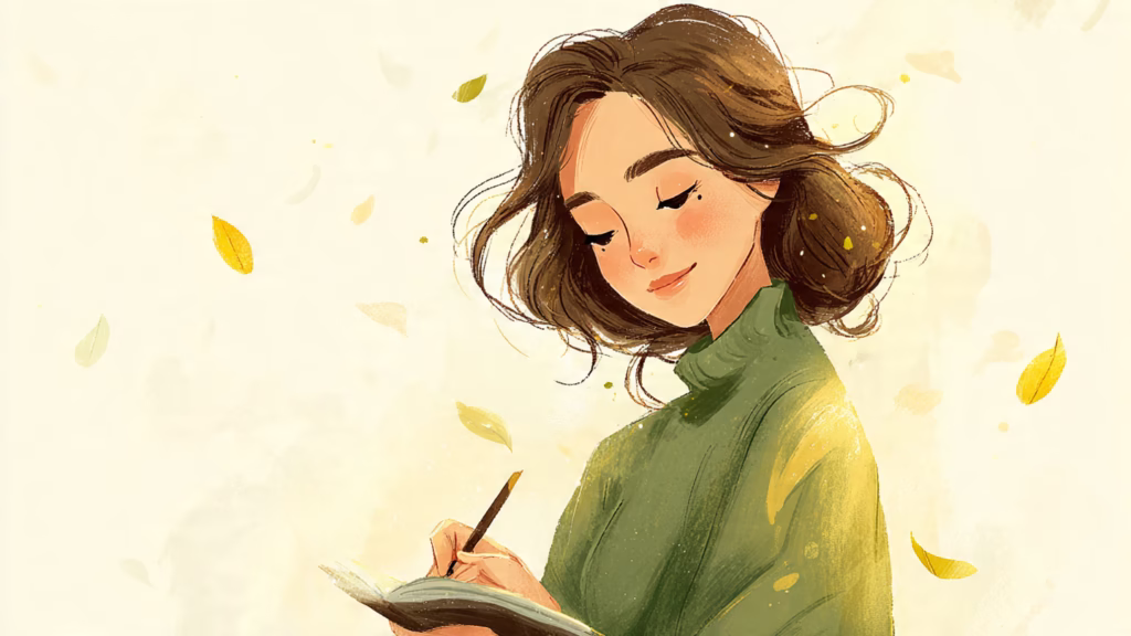 A woman writing in a journal.